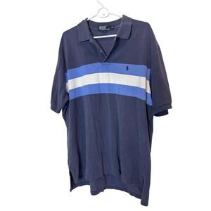 Polo Ralph Lauren Polo Shirt Mens 2XL Blue Stripe 100% Cotton Rugby Casual